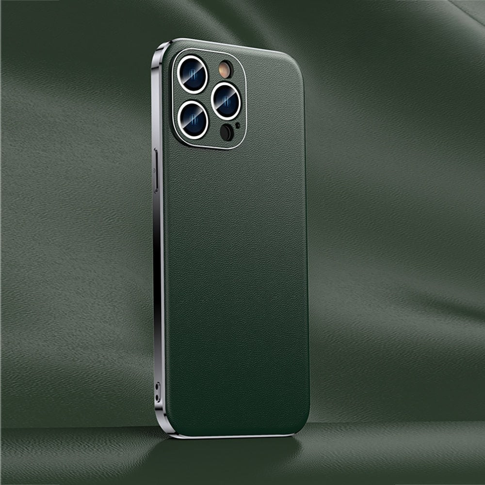 iPhone Hoesje Echt Rundleer Gegalvaniseerde Zijkanten Draadloos Laden Compatibel Luxe Premium Bescherming | Sansoti