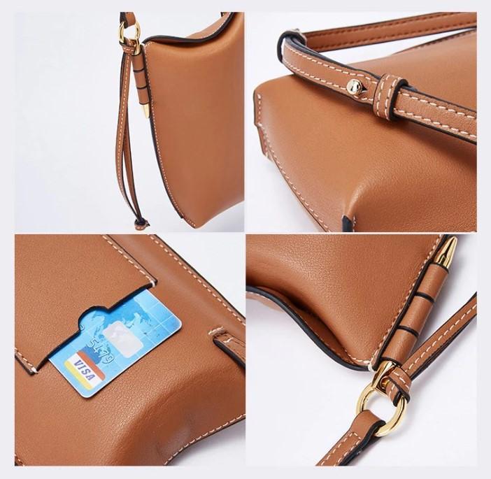 Compacte Leren Telefoontas met Schouderband Crossbody Telefoontasje Dames Pasjeshouder Portemonnee Handsfree | Sansoti