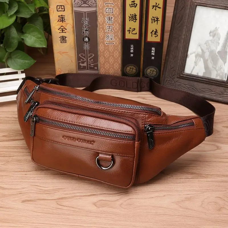 Leren Heuptas Rundleer Verstelbaar Crossbody Schoudertas Heren Reis Outdoor Dagelijks Gebruik Casual Mode | Sansoti