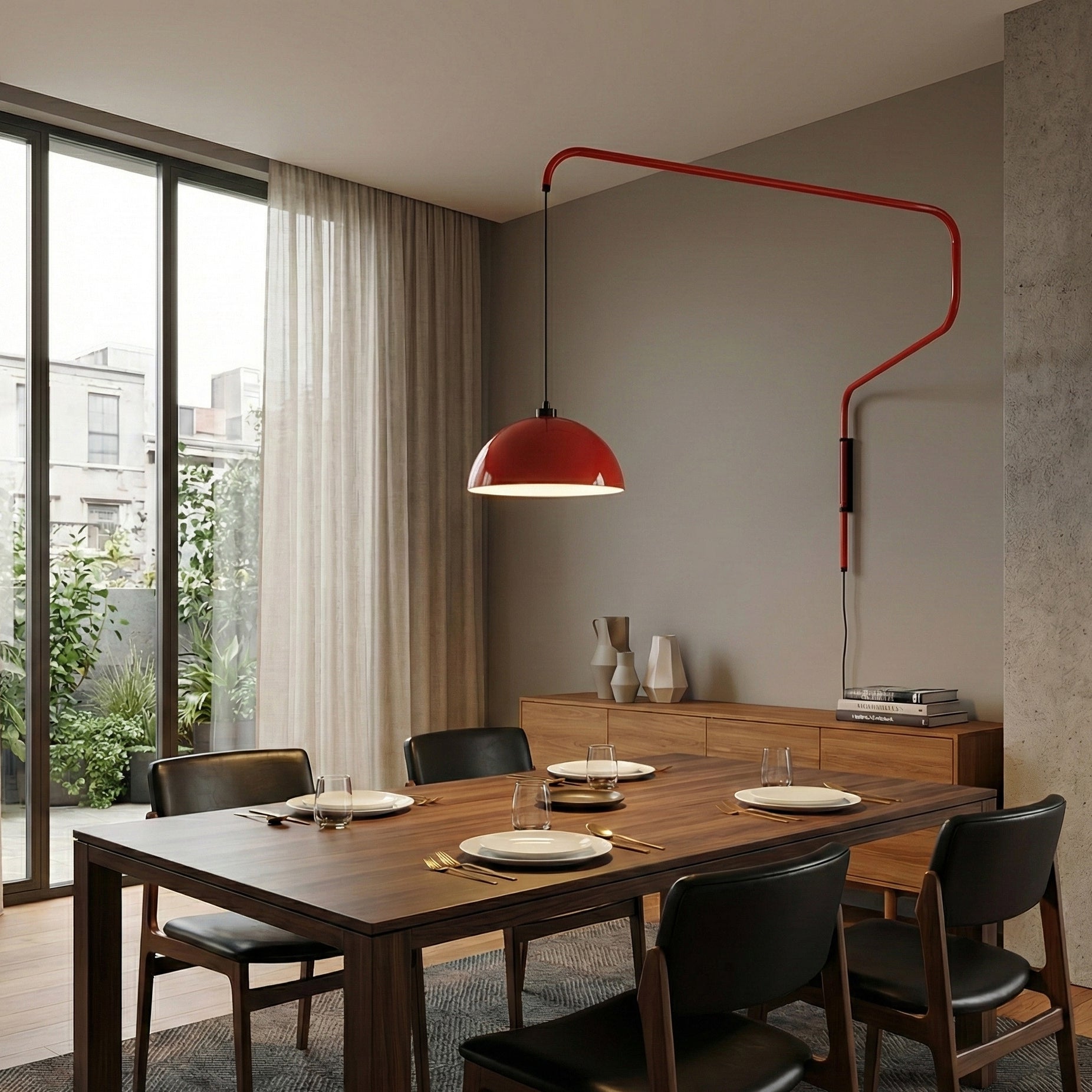 Geometrische Wandlamp Plug-In met Dimfunctie – Rood & Zwart Metalen Design – 3 Maten S/M/L | Sansoti