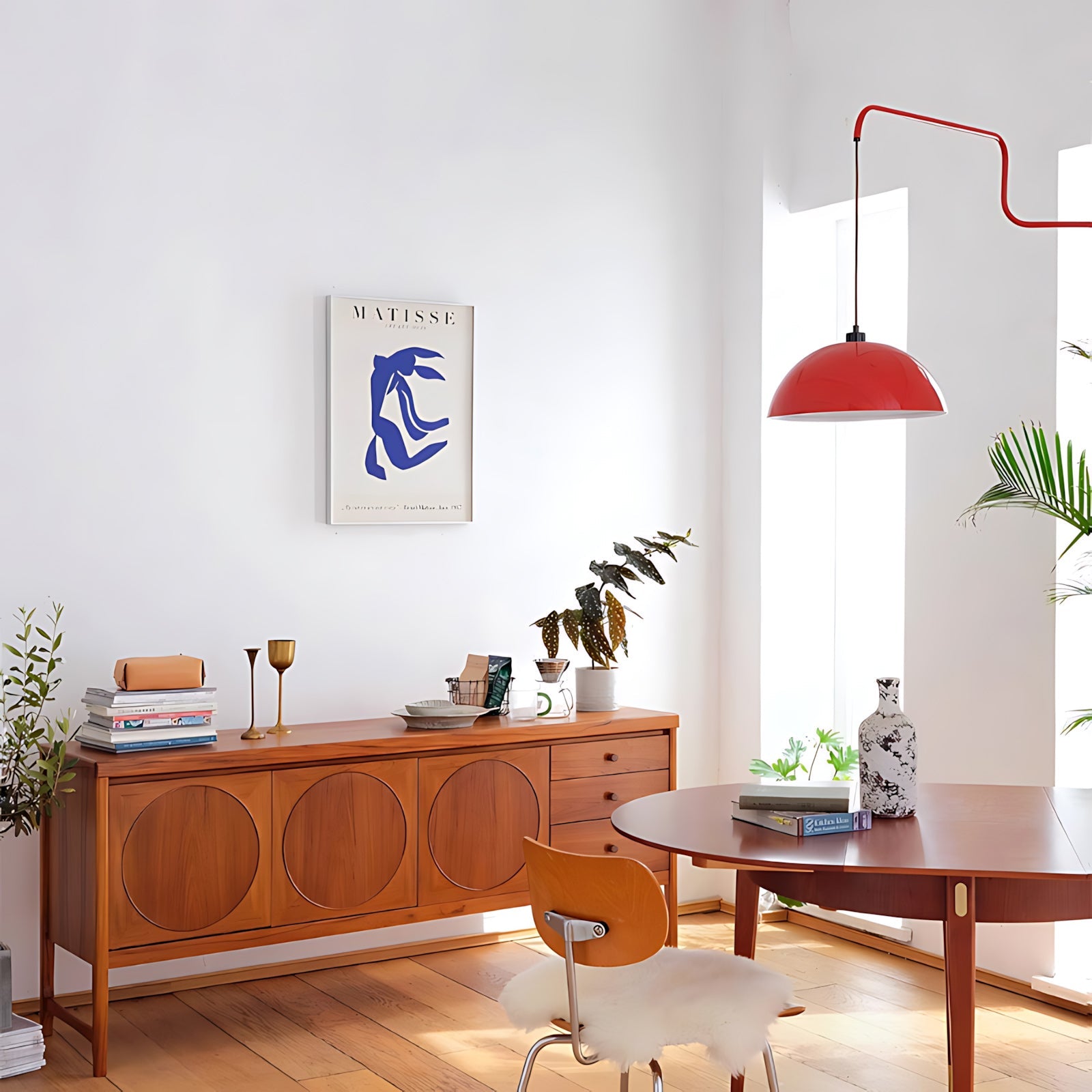 Geometrische Wandlamp Plug-In met Dimfunctie – Rood & Zwart Metalen Design – 3 Maten S/M/L | Sansoti