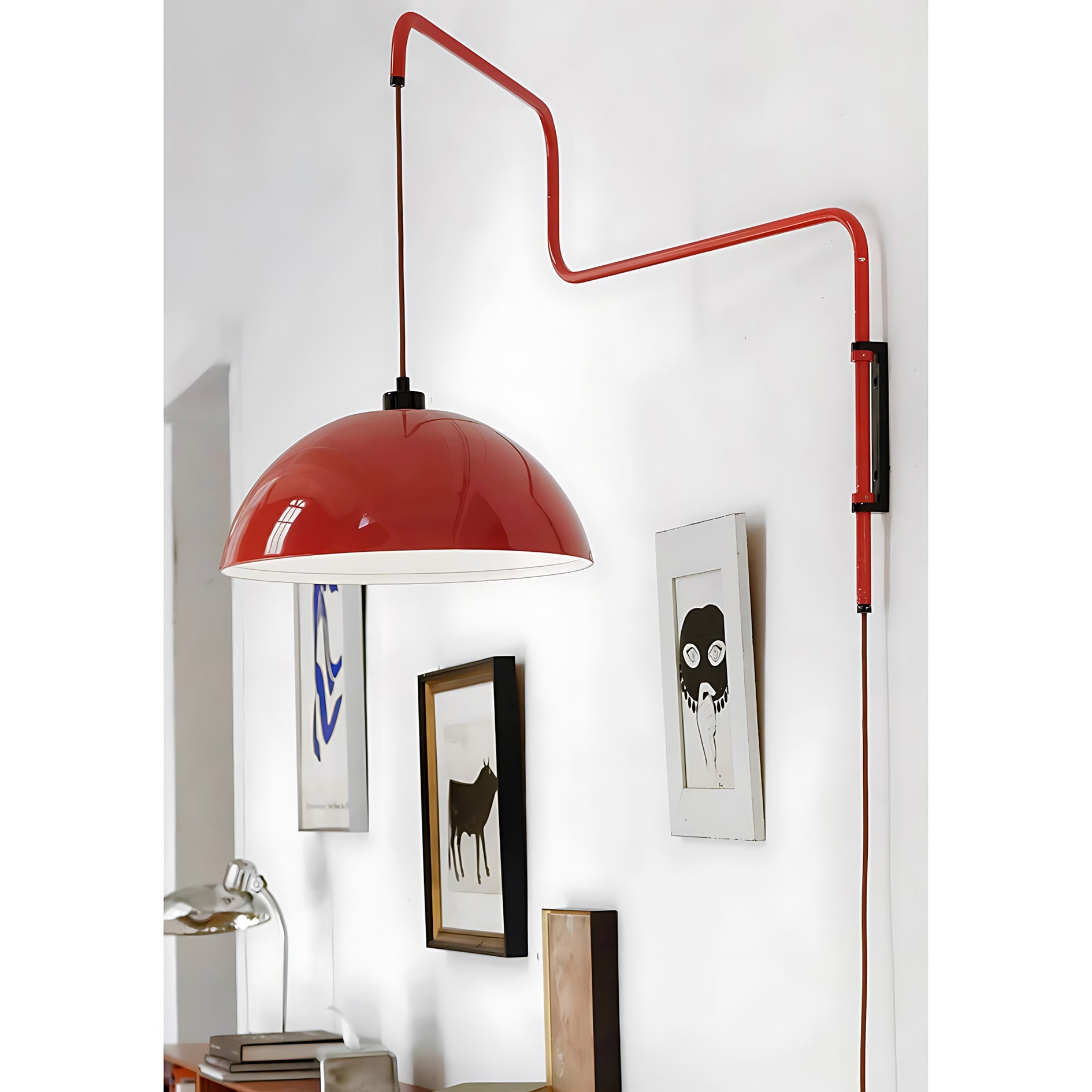 Geometrische Wandlamp Plug-In met Dimfunctie – Rood & Zwart Metalen Design – 3 Maten S/M/L | Sansoti