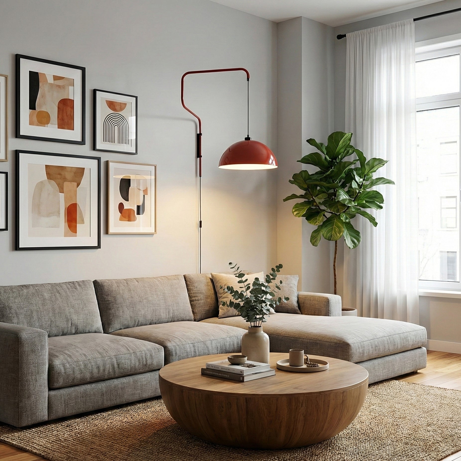 Geometrische Wandlamp Plug-In met Dimfunctie – Rood & Zwart Metalen Design – 3 Maten S/M/L | Sansoti