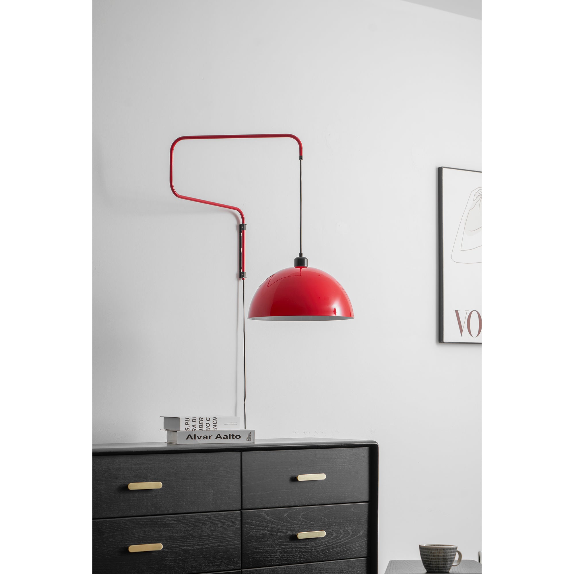 Geometrische Wandlamp Plug-In met Dimfunctie – Rood & Zwart Metalen Design – 3 Maten S/M/L | Sansoti