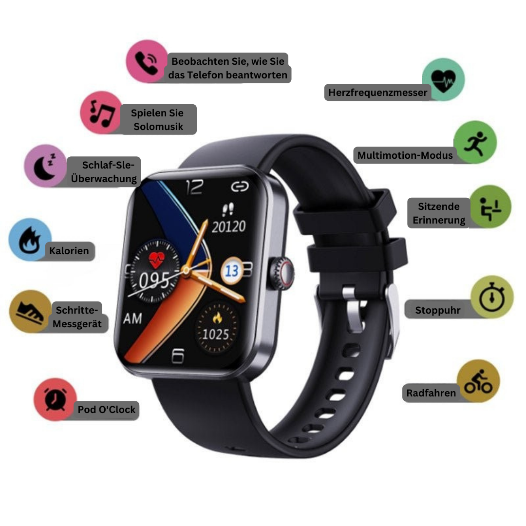 Smartwatch met Gezondheidsmeting Hartslagmeter Bloeddruk Zuurstofniveau Zwart Roze | Sansoti