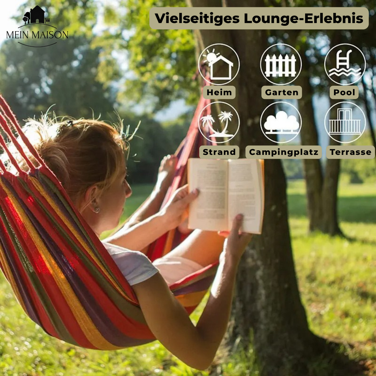 Draagbare Katoenen Hangmat 200kg Draagvermogen Met Opbergtas Voor Tuin Balkon Camping Outdoor Ontspanning | Sansoti