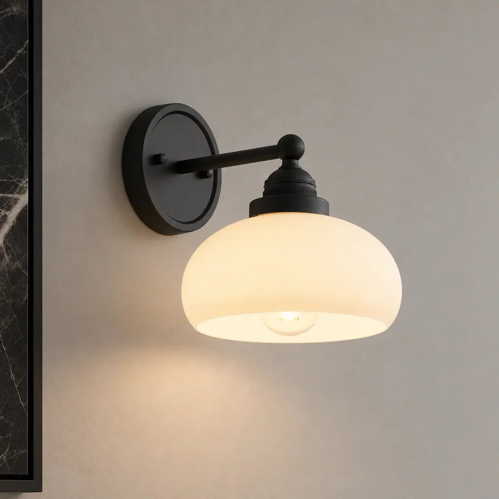 Vintage Wandlamp Melkwit Glas Industriële Stijl Verlichting Slaapkamer Gang | Sansoti