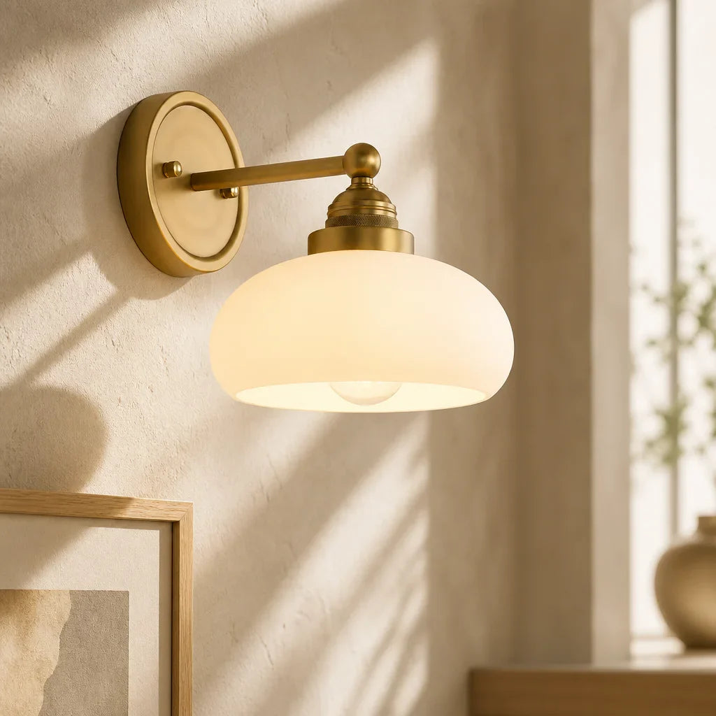 Vintage Wandlamp Melkwit Glas Industriële Stijl Verlichting Slaapkamer Gang | Sansoti