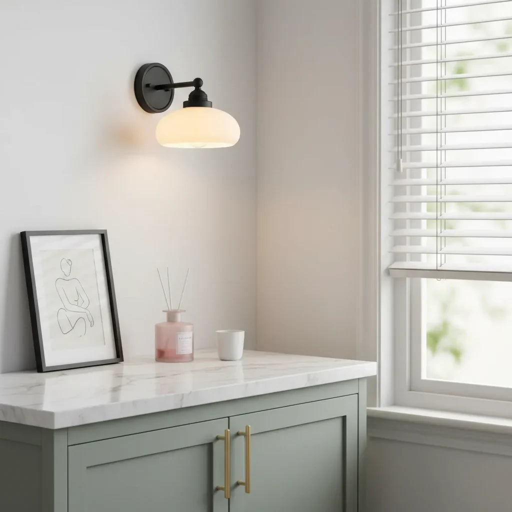Vintage Wandlamp Melkwit Glas Industriële Stijl Verlichting Slaapkamer Gang | Sansoti
