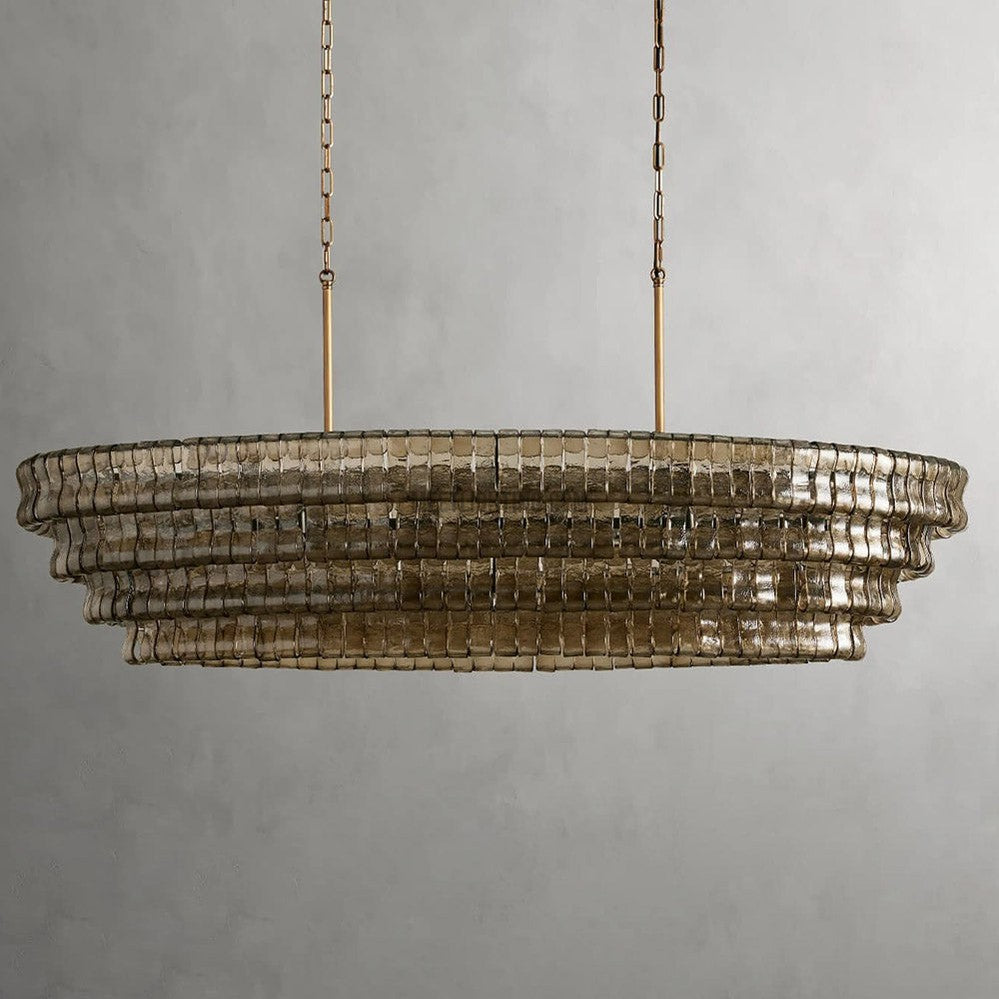 Lustre ovale avec verre incurvé, 137 cm, hauteur réglable, structure en acier, suspension pour salle à manger et salon | Sansoti