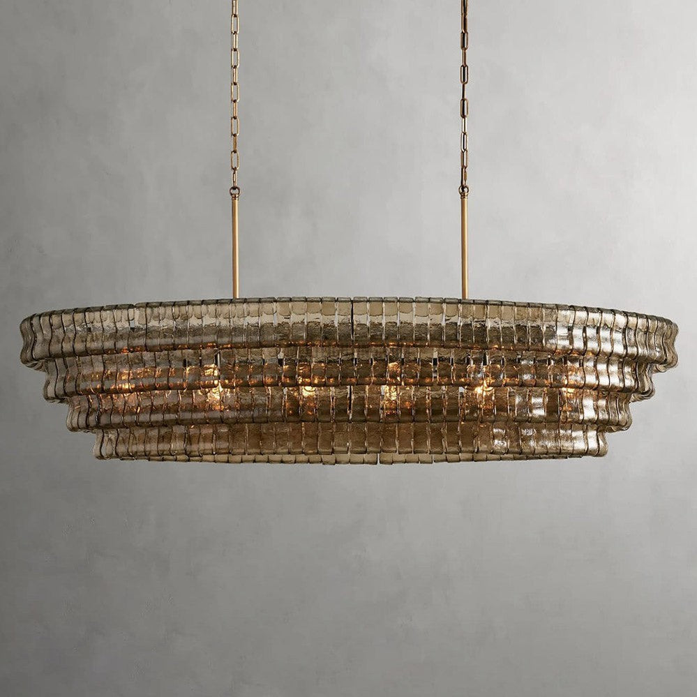 Lustre ovale avec verre incurvé, 137 cm, hauteur réglable, structure en acier, suspension pour salle à manger et salon | Sansoti