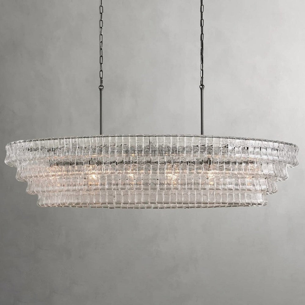 Lustre ovale avec verre incurvé, 137 cm, hauteur réglable, structure en acier, suspension pour salle à manger et salon | Sansoti