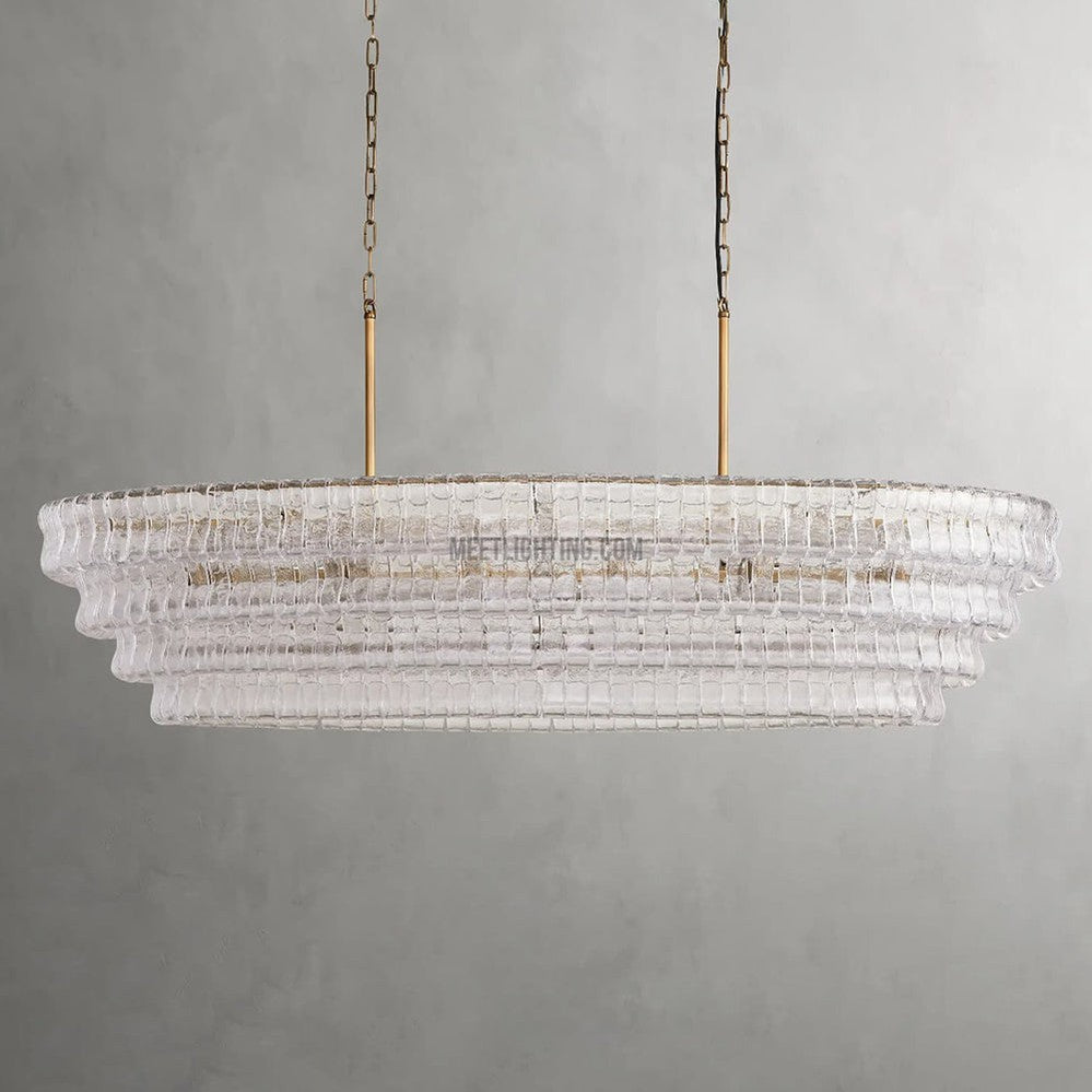 Lustre ovale avec verre incurvé, 137 cm, hauteur réglable, structure en acier, suspension pour salle à manger et salon | Sansoti