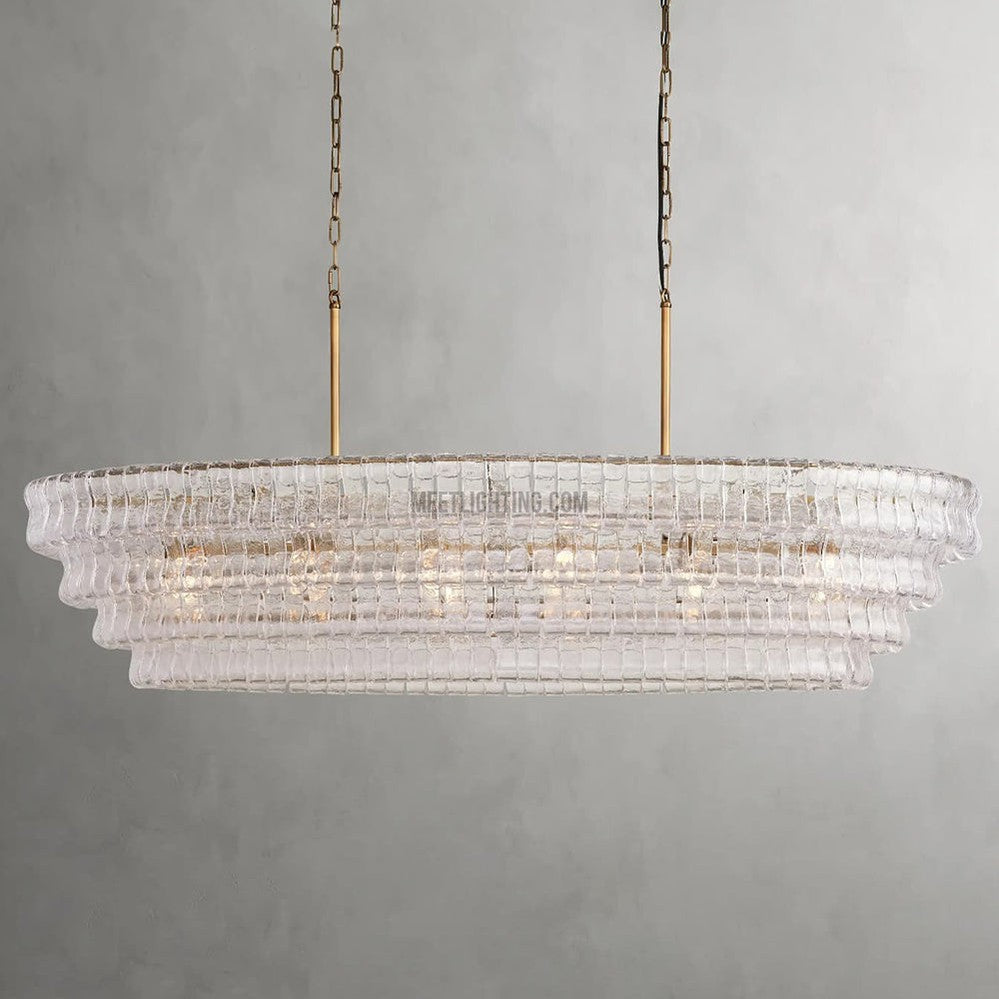 Lustre ovale avec verre incurvé, 137 cm, hauteur réglable, structure en acier, suspension pour salle à manger et salon | Sansoti