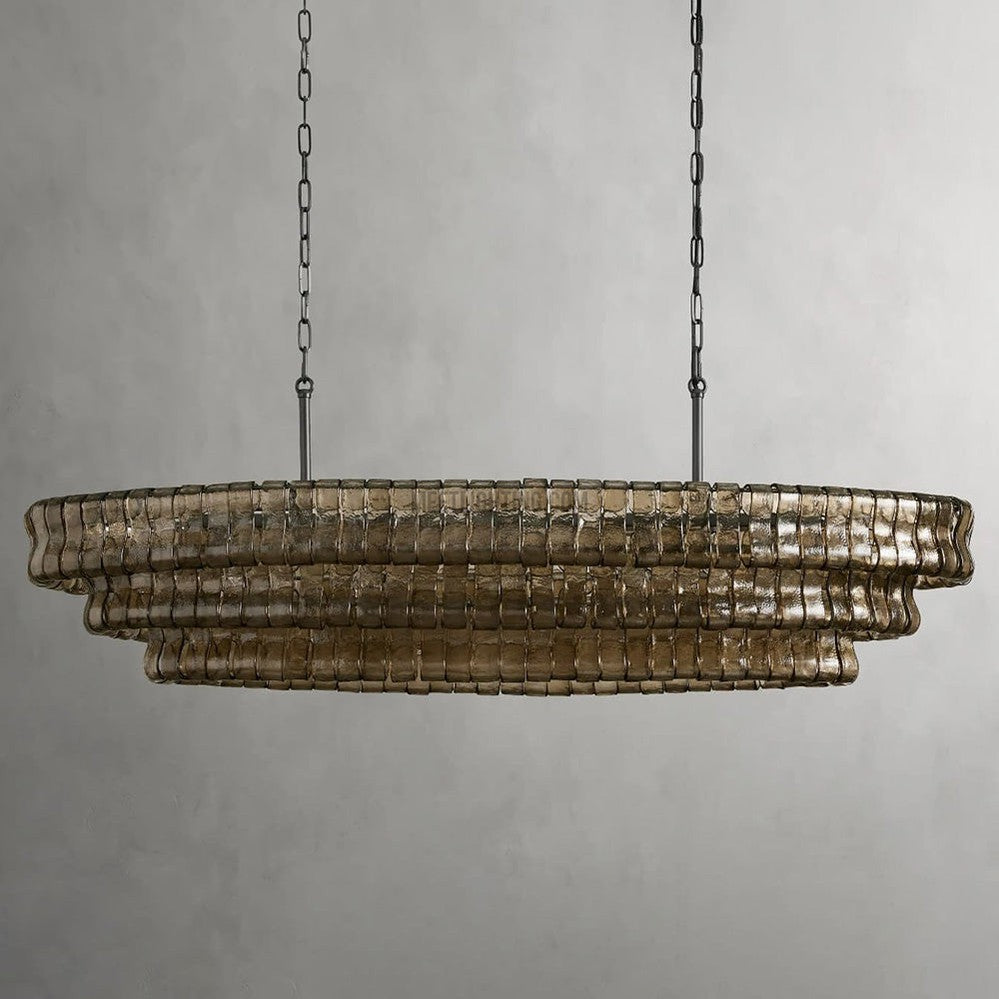 Lustre ovale avec verre incurvé, 137 cm, hauteur réglable, structure en acier, suspension pour salle à manger et salon | Sansoti