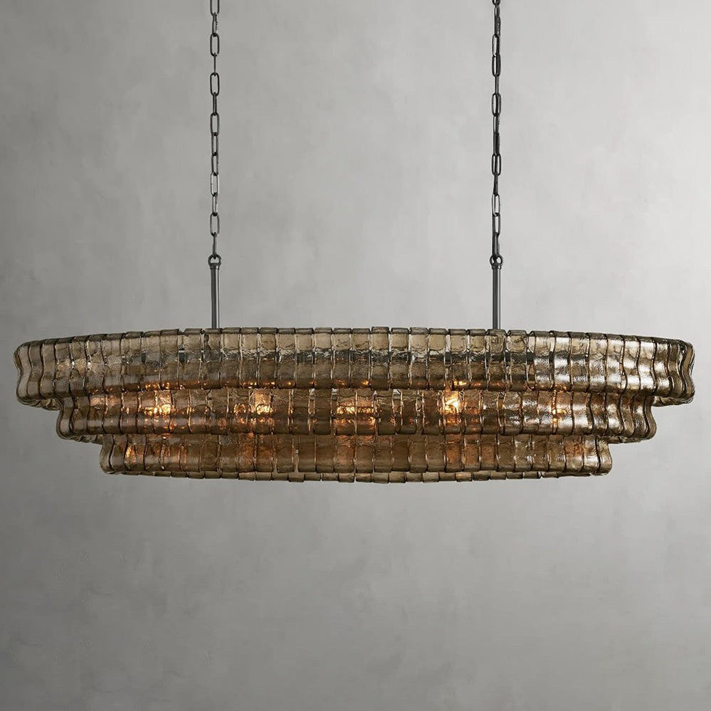 Lustre ovale avec verre incurvé, 137 cm, hauteur réglable, structure en acier, suspension pour salle à manger et salon | Sansoti