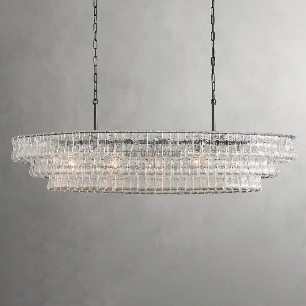 Lustre ovale avec verre incurvé, 137 cm, hauteur réglable, structure en acier, suspension pour salle à manger et salon | Sansoti