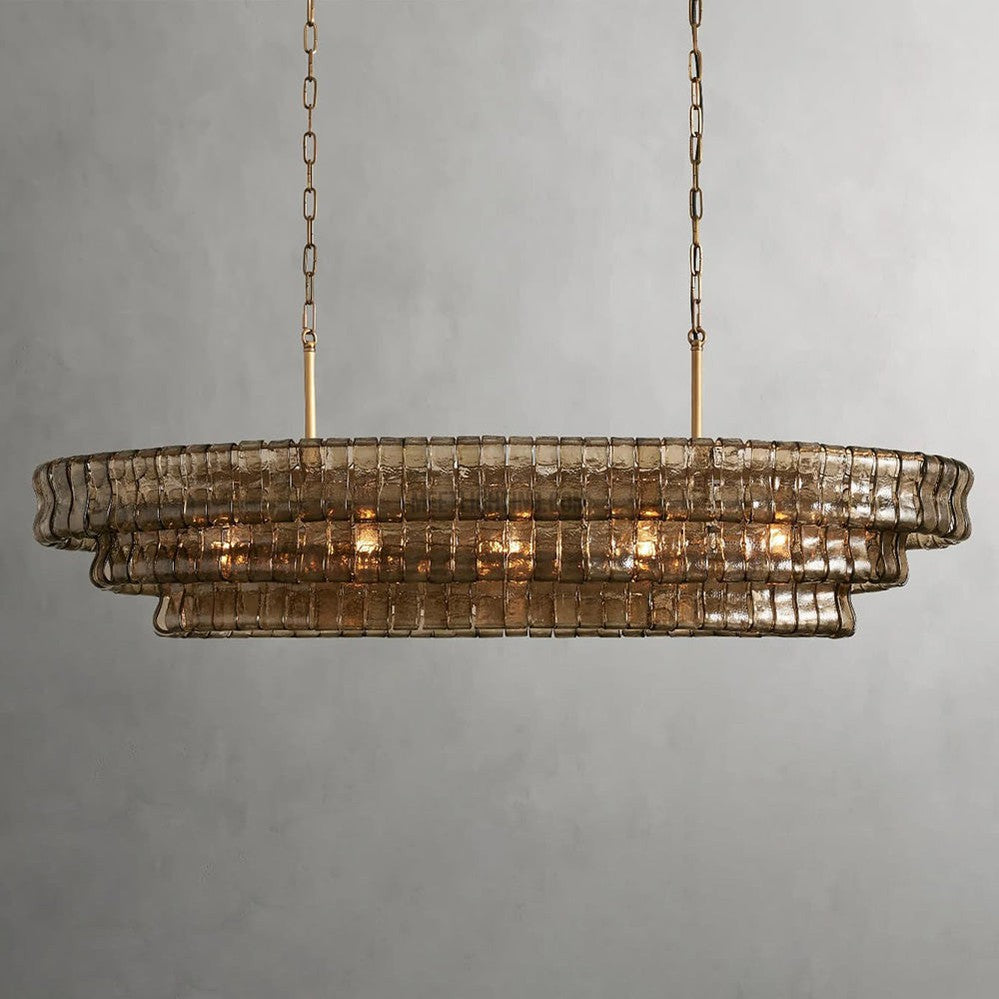 Lustre ovale avec verre incurvé, 137 cm, hauteur réglable, structure en acier, suspension pour salle à manger et salon | Sansoti