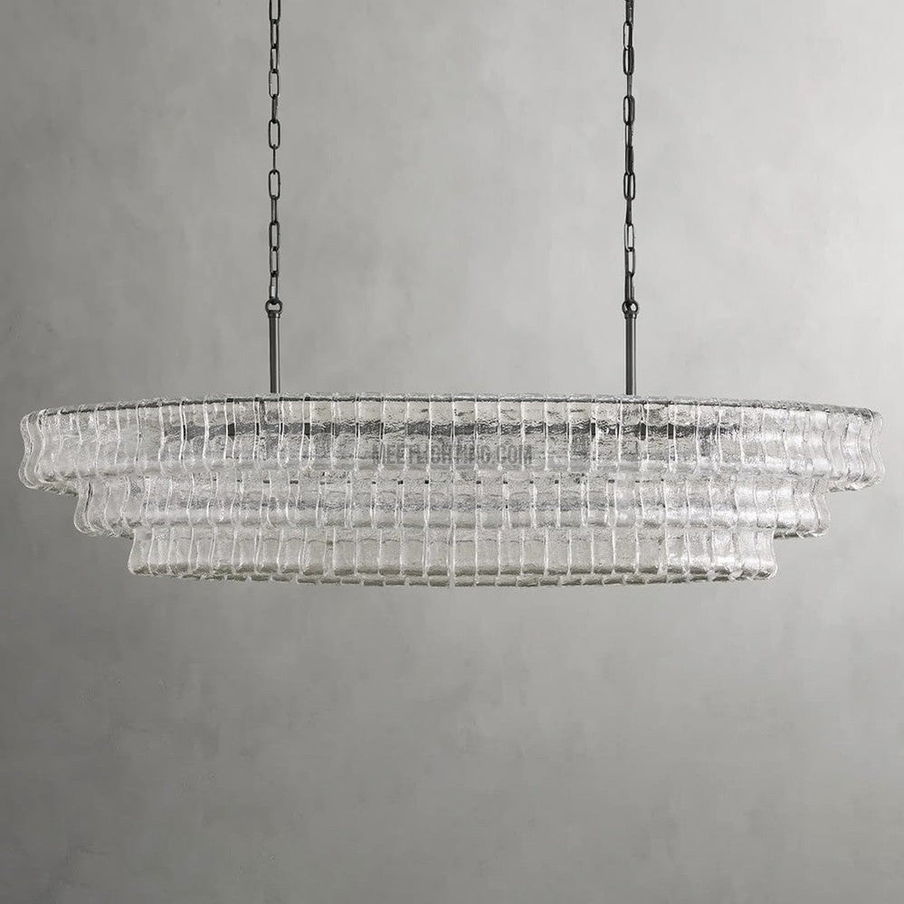 Lustre ovale avec verre incurvé, 137 cm, hauteur réglable, structure en acier, suspension pour salle à manger et salon | Sansoti