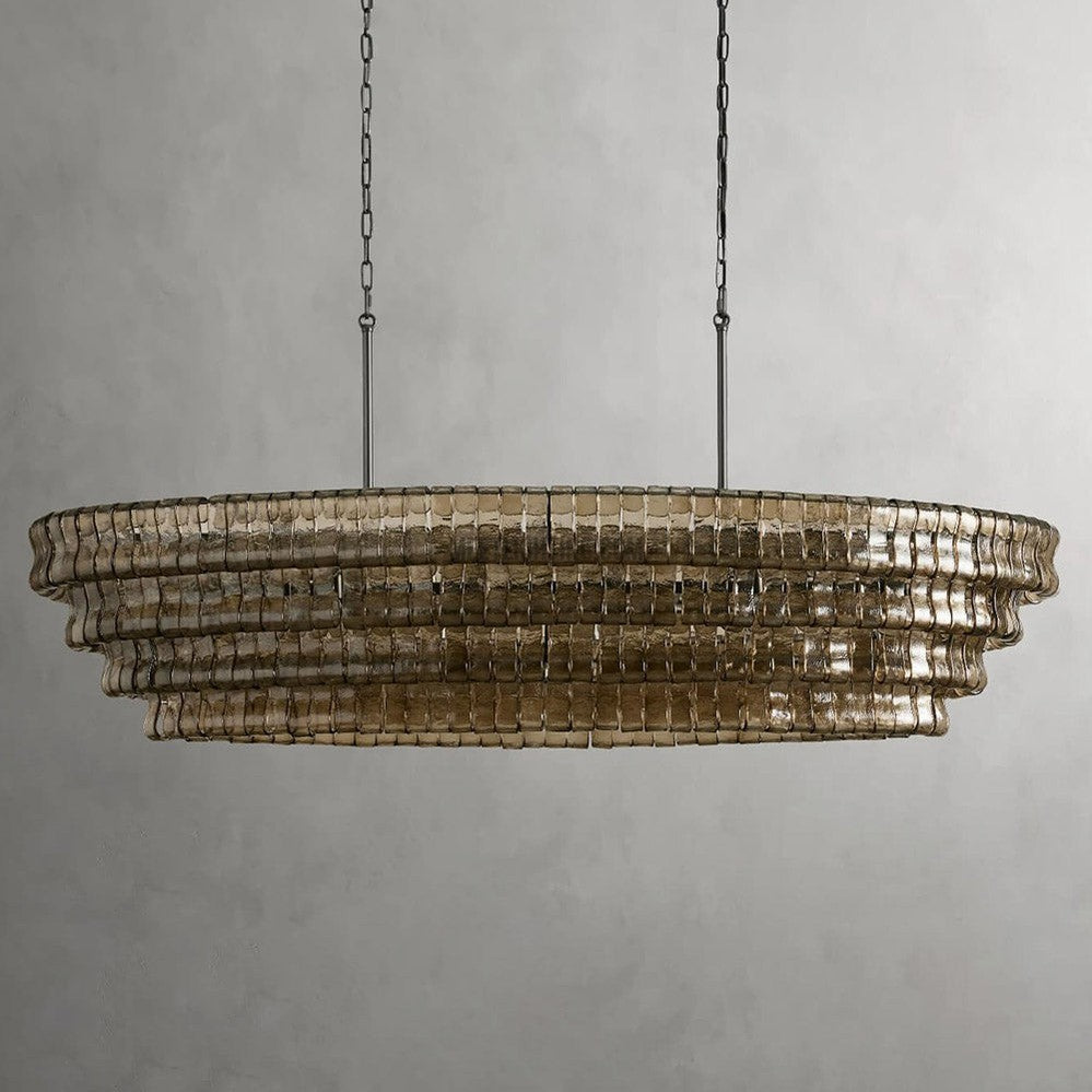 Lustre ovale avec verre incurvé, 137 cm, hauteur réglable, structure en acier, suspension pour salle à manger et salon | Sansoti
