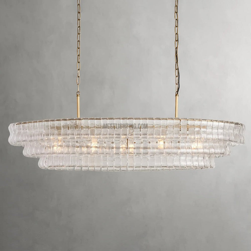 Lustre ovale avec verre incurvé, 137 cm, hauteur réglable, structure en acier, suspension pour salle à manger et salon | Sansoti
