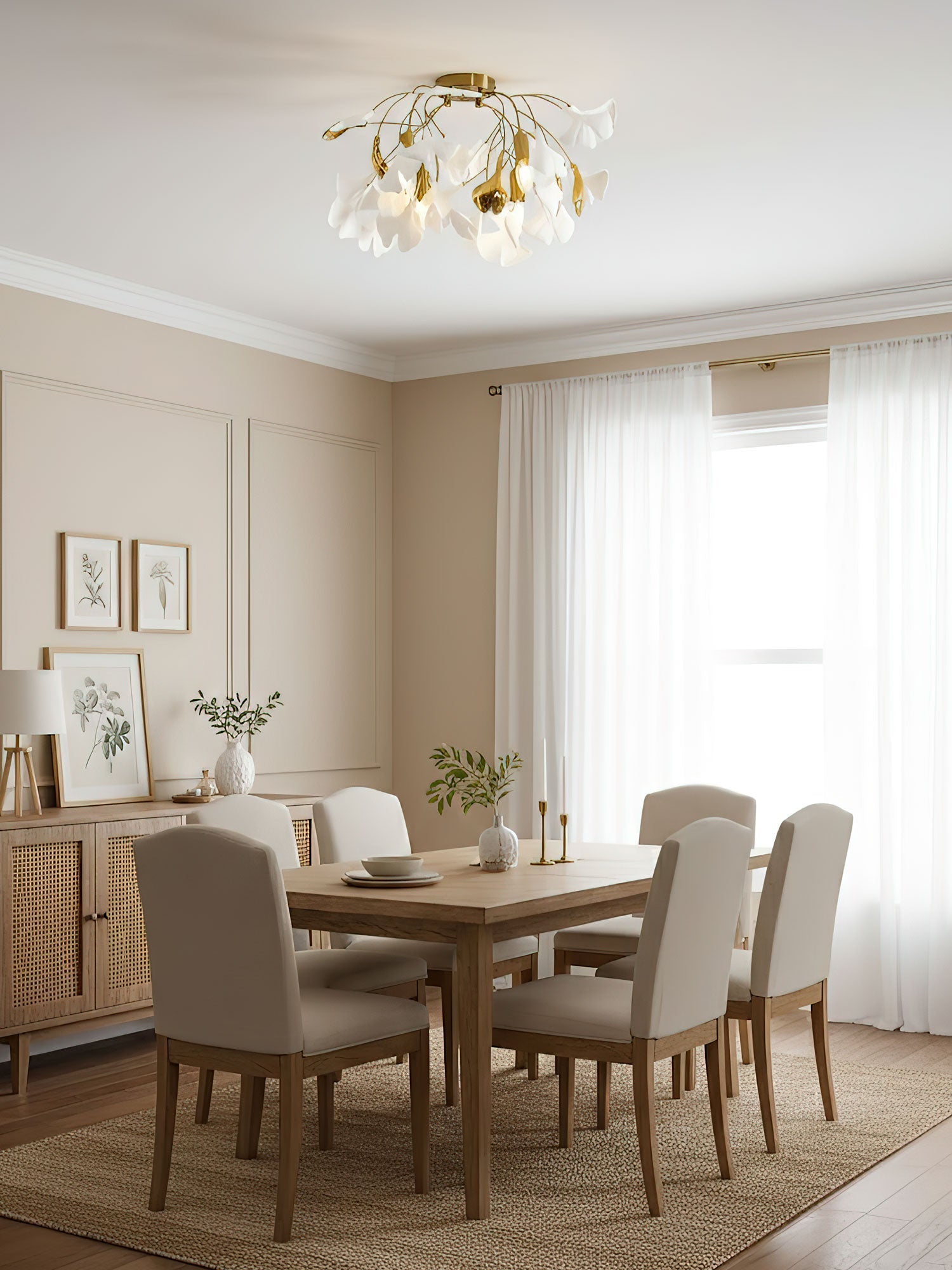 Keramische Hanglamp Ginkgo-Blad – Goudkleurige Armatuur met Witte Bladeren – Modern Natuurgeïnspireerd Design voor Woonkamer Eetkamer Slaapkamer | Sansoti