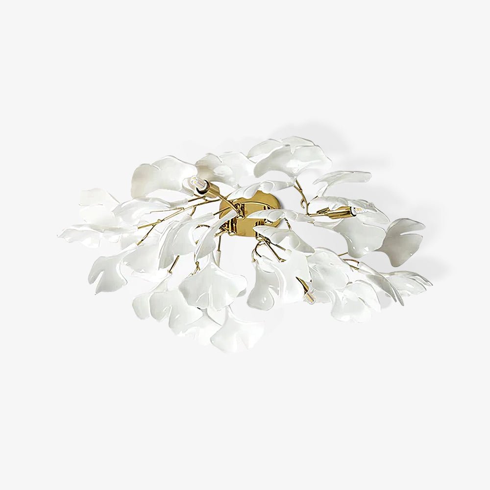 Keramische Hanglamp Ginkgo-Blad – Goudkleurige Armatuur met Witte Bladeren – Modern Natuurgeïnspireerd Design voor Woonkamer Eetkamer Slaapkamer | Sansoti