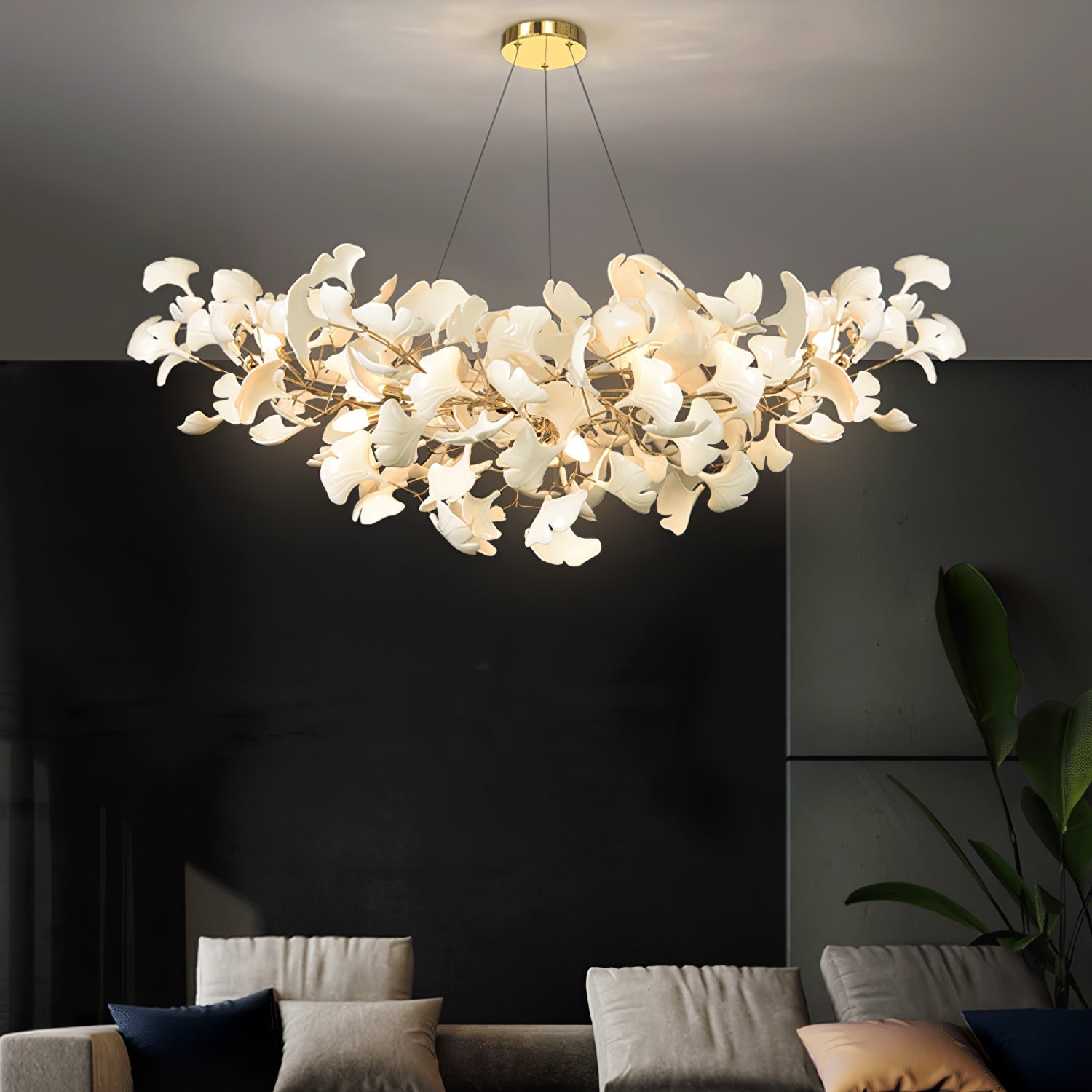 Lustre Gingko porcelaine LED blanc suspension salle à manger design moderne réglable éclairage plafonnier | Restfield