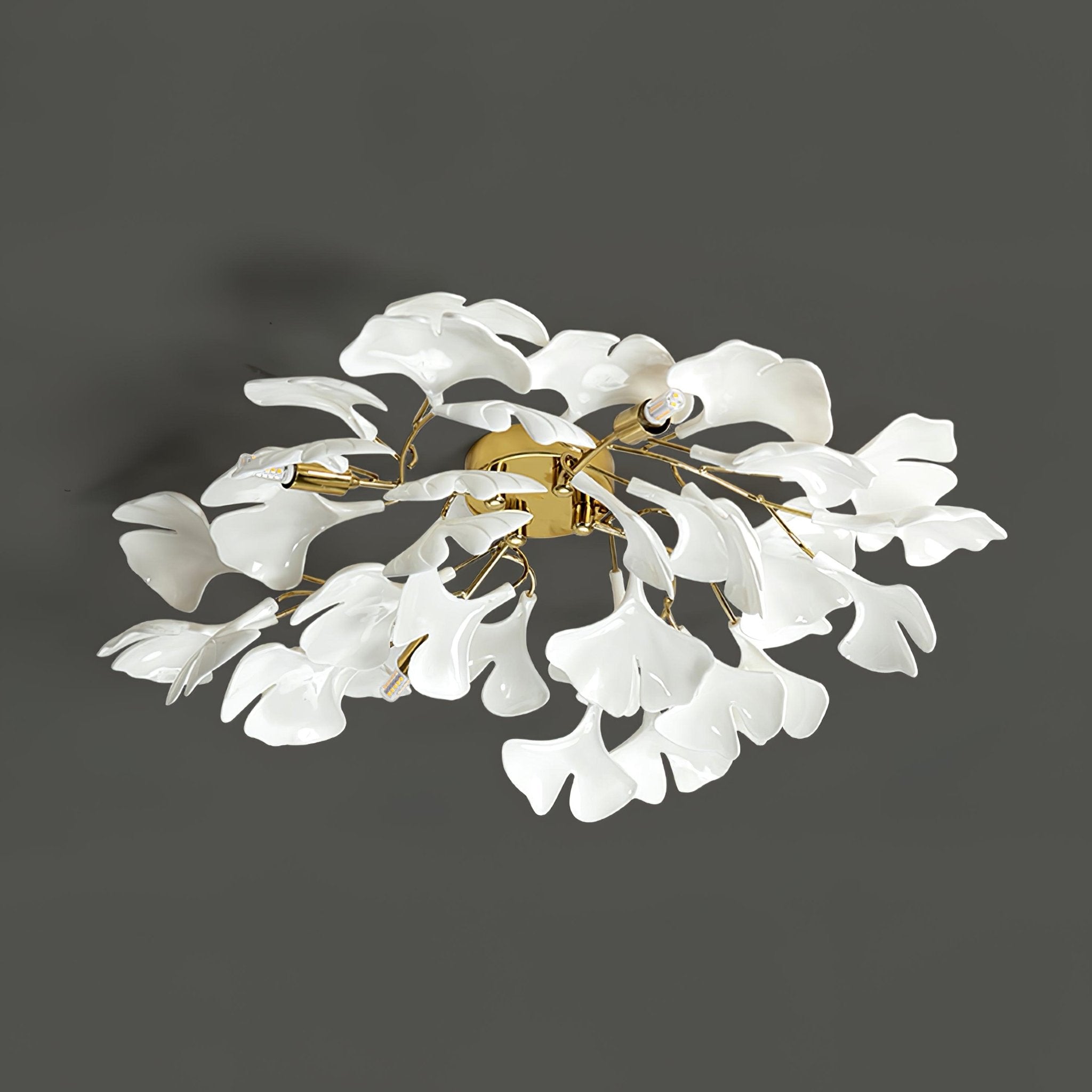 Keramische Hanglamp Ginkgo-Blad – Goudkleurige Armatuur met Witte Bladeren – Modern Natuurgeïnspireerd Design voor Woonkamer Eetkamer Slaapkamer | Sansoti