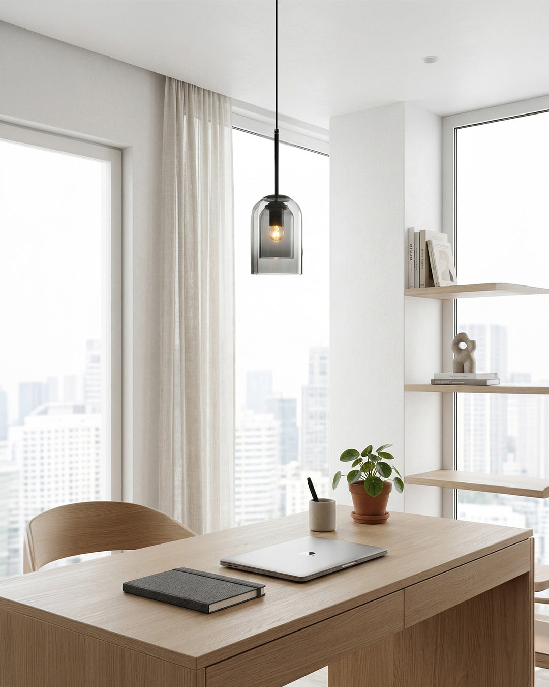 Glazen Hanglamp Ginza met Gebogen Vorm en Zachte Sfeerverlichting Warm Wit – E27 Fitting Inclusief Dimbare Compatibiliteit | Sansoti