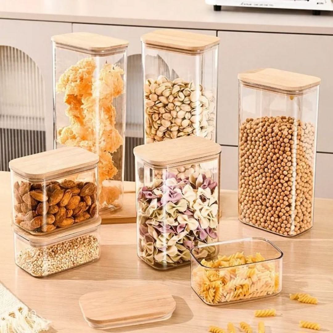 Bocal de conservation en verre avec couvercle en bambou 750ml-2100ml hermétique, organisation de la cuisine, bocal de rangement naturel pour aliments | Sansoti