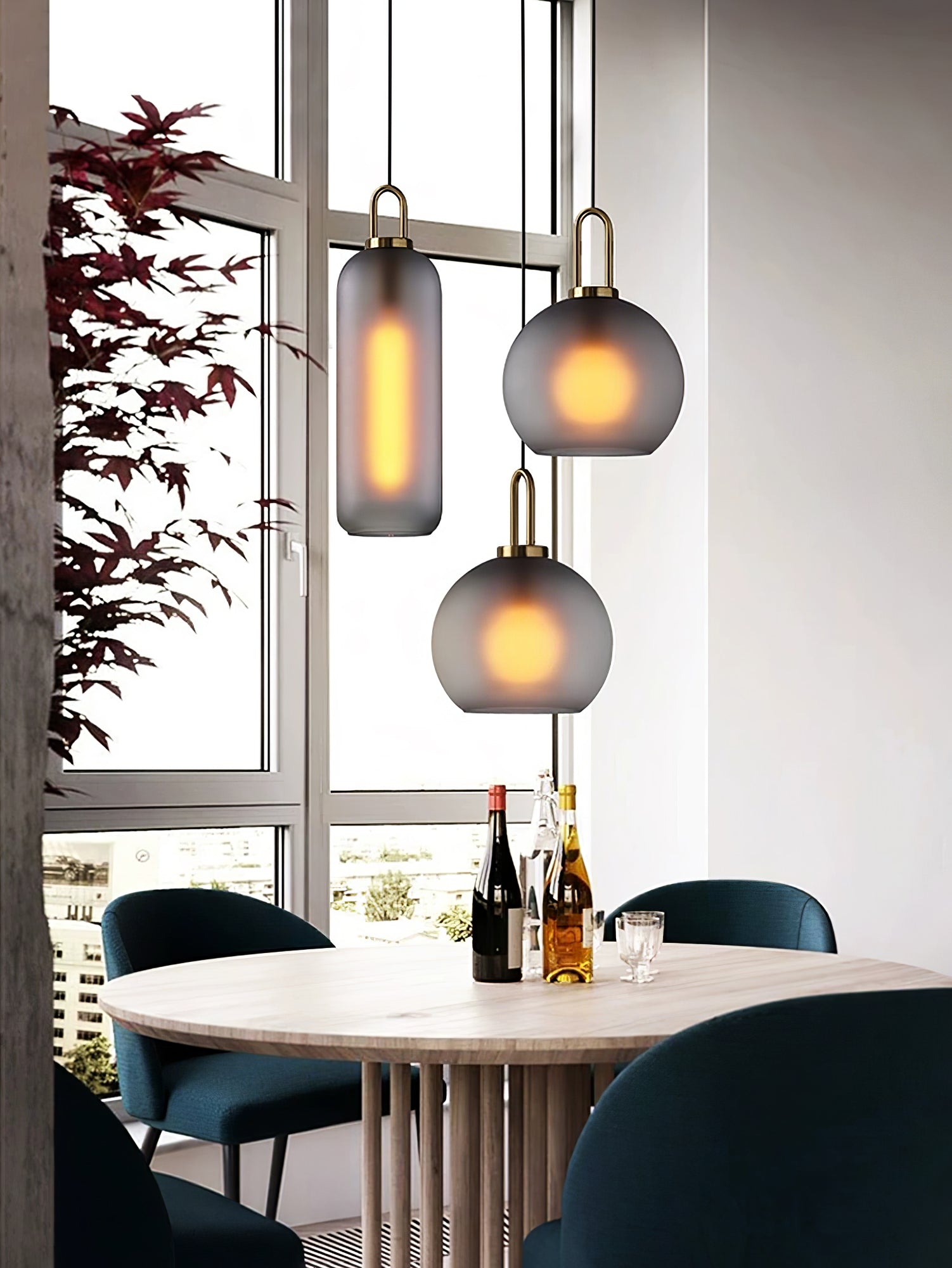 Glazen Hanglamp met Koperen Afwerking – Capsule & Sphere Vormen | Sansoti