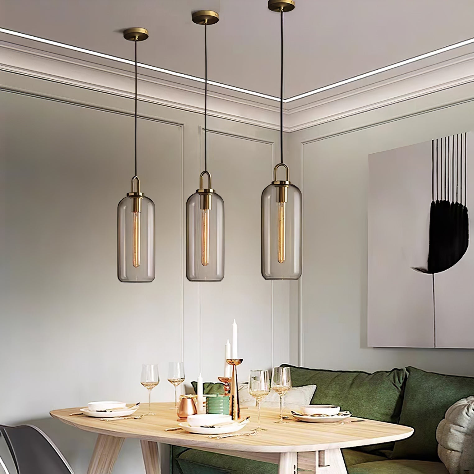 Glazen Hanglamp met Koperen Afwerking – Capsule & Sphere Vormen | Sansoti