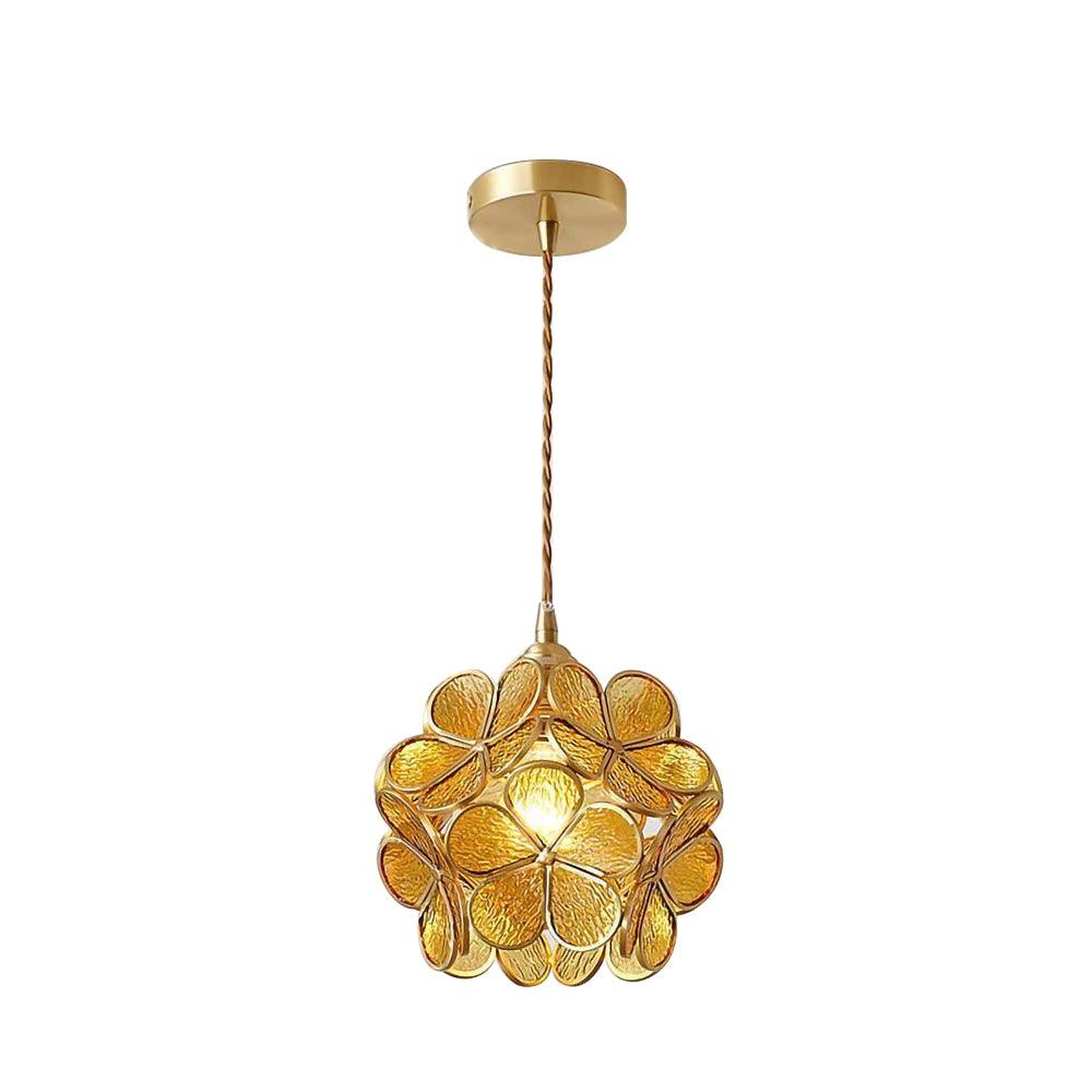 Glazen Bloembladlamp Hanglamp Messing Fitting Handgeblazen Glas Ø20cm Vijf Kleuren E26/E27 Pendelverlichting | Sansoti