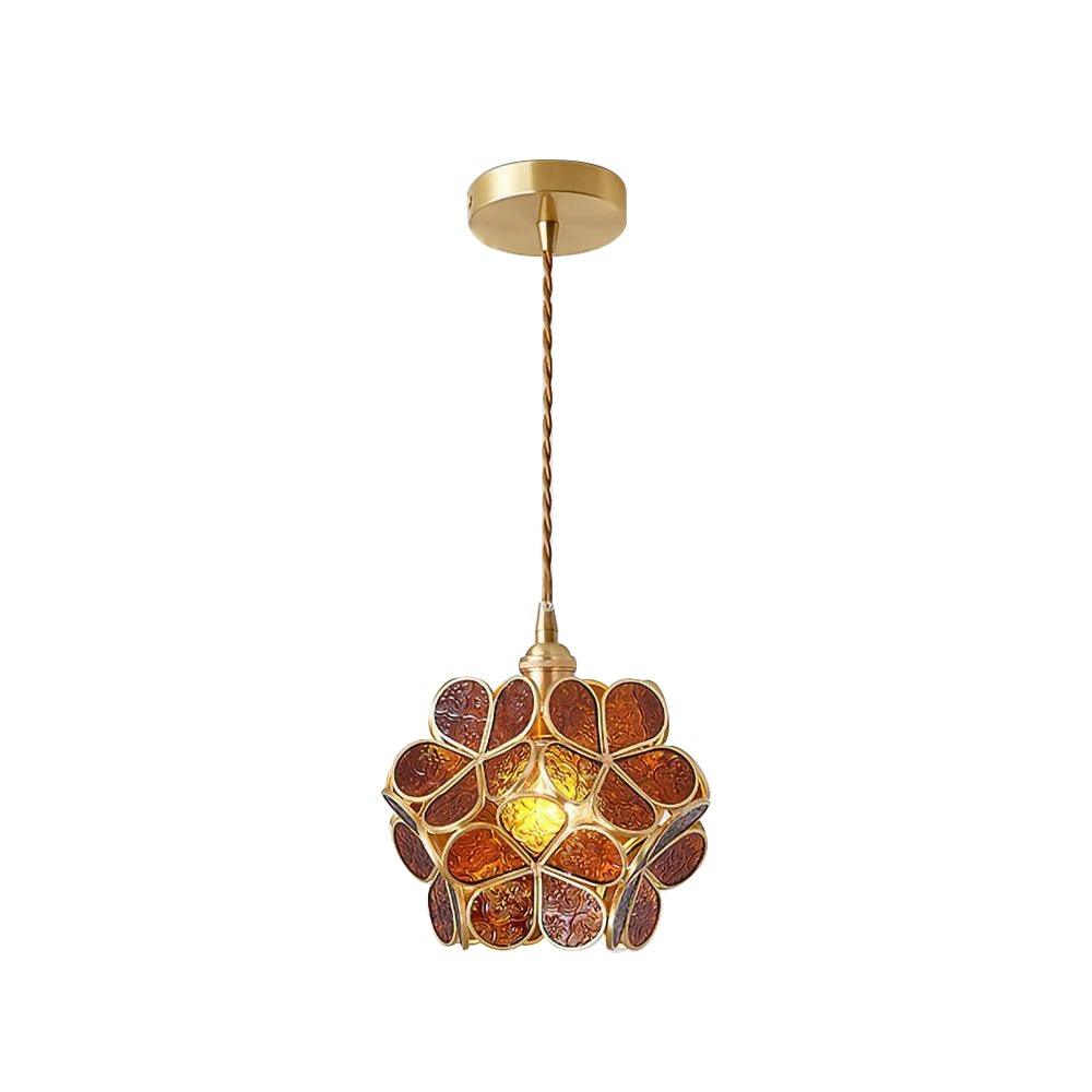 Glazen Bloembladlamp Hanglamp Messing Fitting Handgeblazen Glas Ø20cm Vijf Kleuren E26/E27 Pendelverlichting | Sansoti