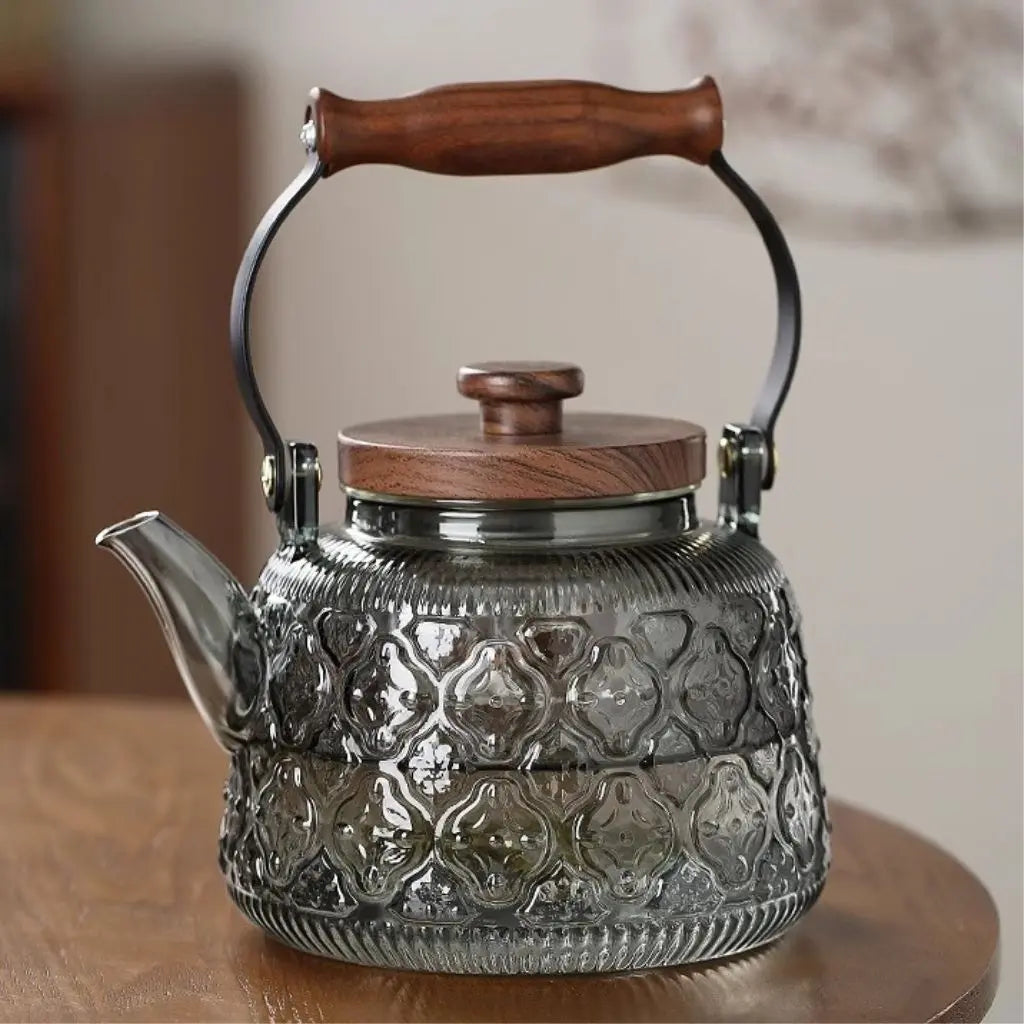 Teekanne Glas Holzgriff Infuser Borosilikat 1000ml Tee Geschenk Elegant | Restfield