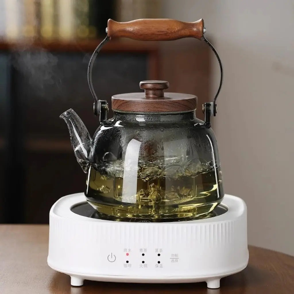 Teekanne Glas Holzgriff Infuser Borosilikat 1000ml Tee Geschenk Elegant | Restfield