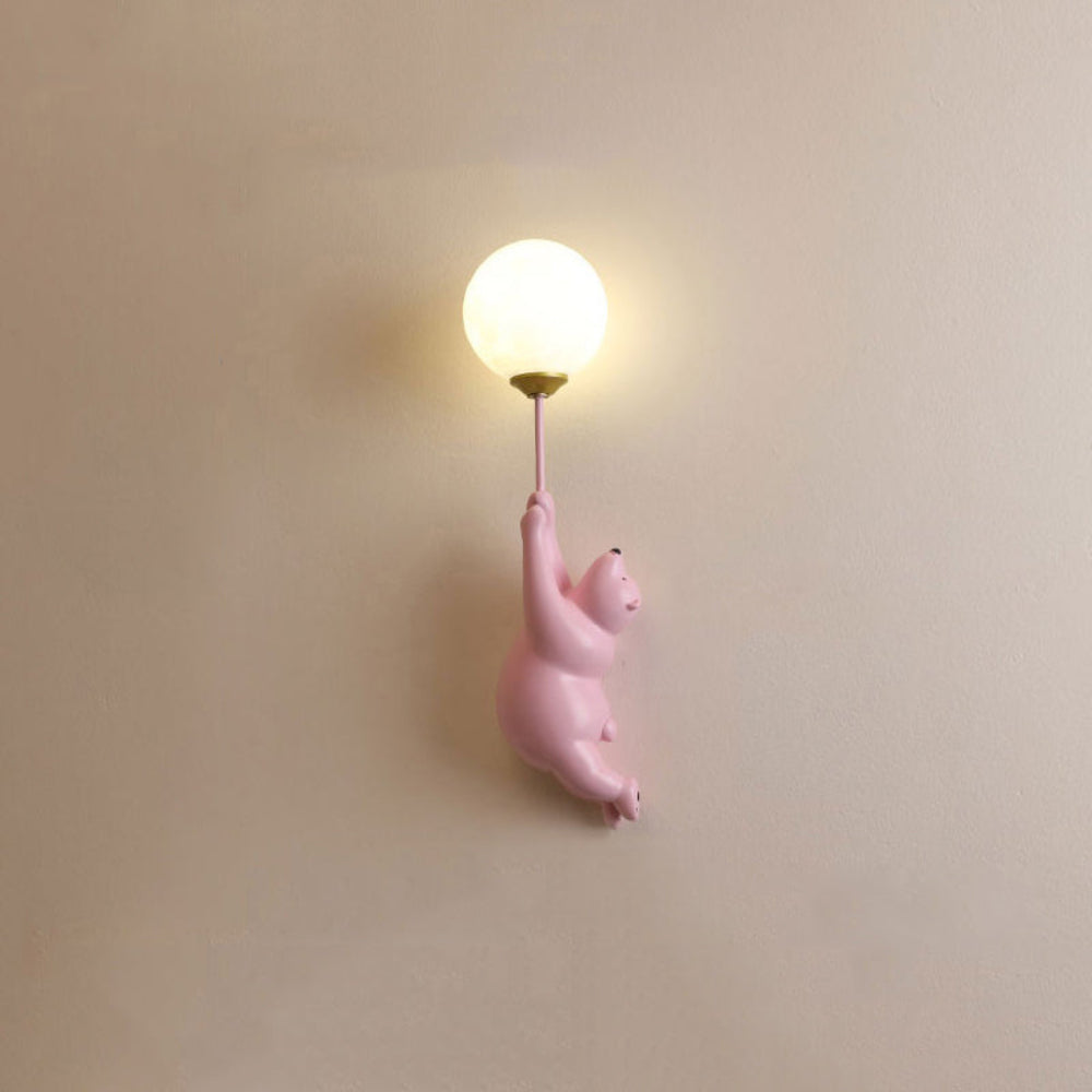 LED Wall Lamp Bear with Balloon White Kids Room Night Light Resin | Sansoti
