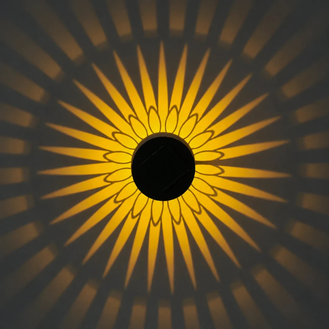 Decorative Outdoor Wall Light with Pattern Projection, Solar-Powered, Waterproof IP65, Iron, for Garden and Patio | Sansoti