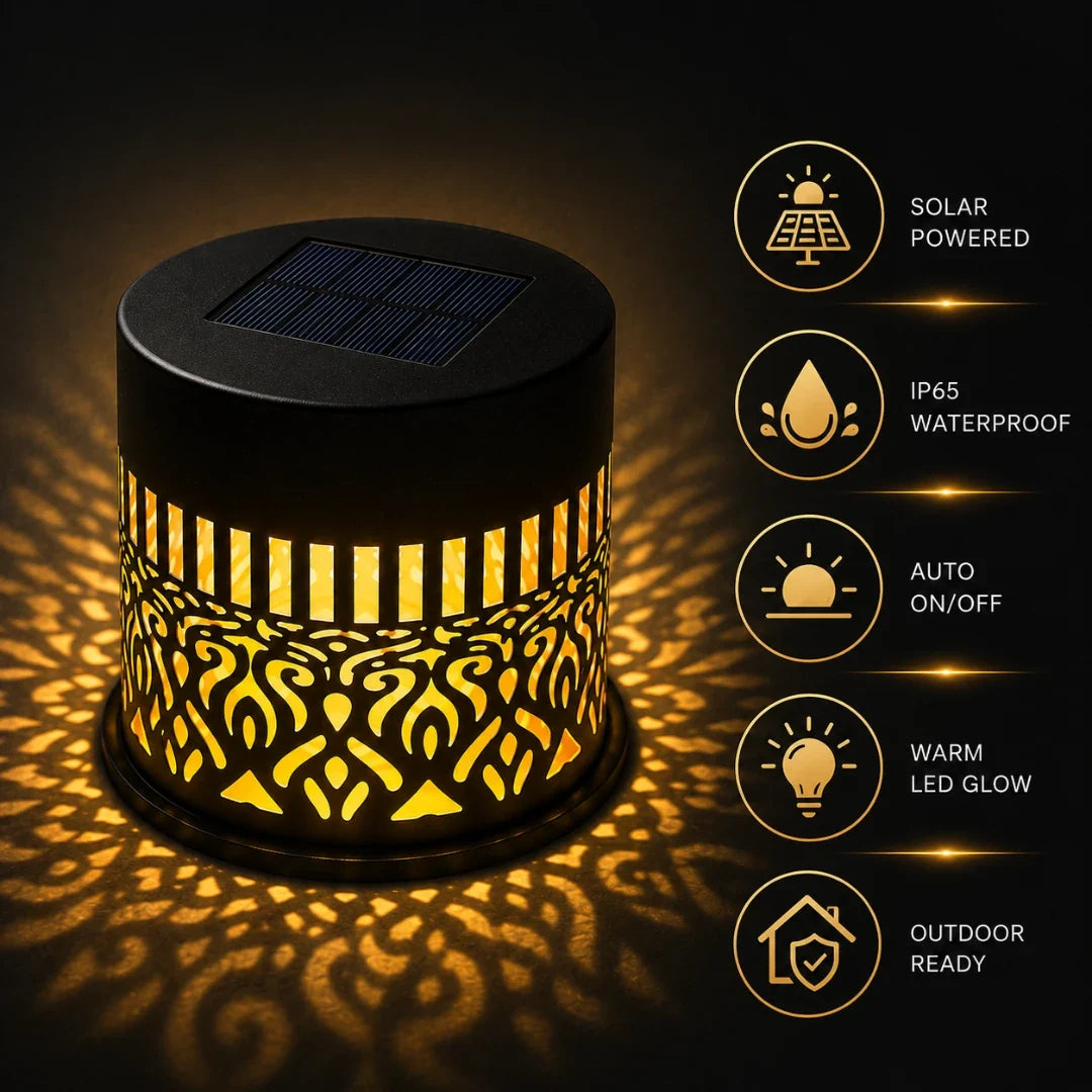 Decorative Outdoor Wall Light with Pattern Projection, Solar-Powered, Waterproof IP65, Iron, for Garden and Patio | Sansoti