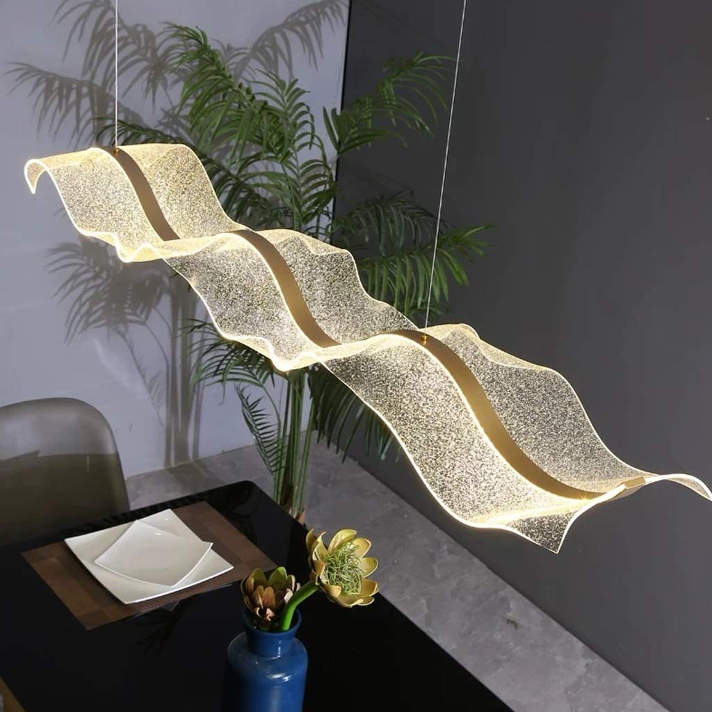 Chandelier Wavy Acrylic Ribbon Gold Dimmable LED 100-220cm Dining Room Living Room Pendant Light Luxury Modern Design | Sansoti