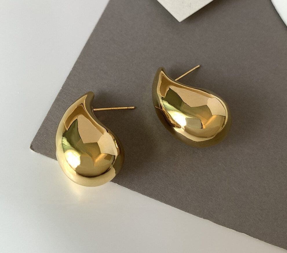 Chunky Teardrop Earrings Stainless Steel Gold or Silver Elegant Drop-Shaped Statement Jewelry | Sansoti