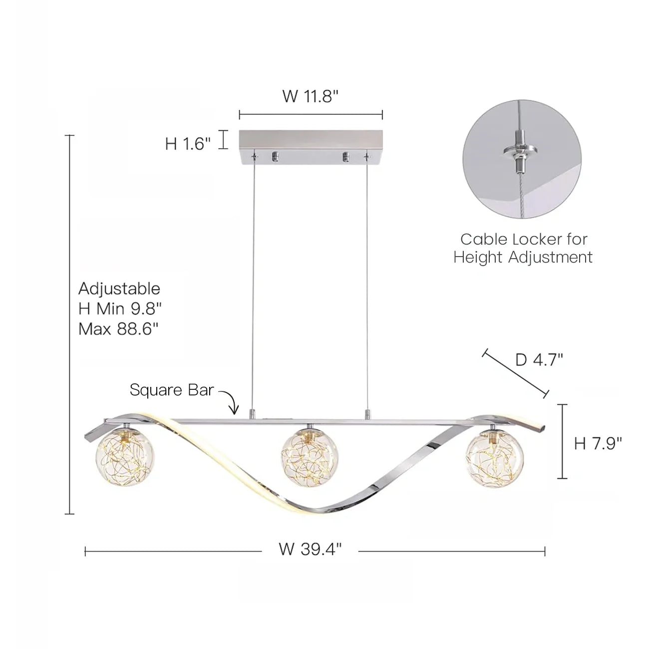 Hanglamp Lineair Glazen Bollen LED Strip Goud Chroom 100cm Eetkamer Keukeneiland Modern | Sansoti