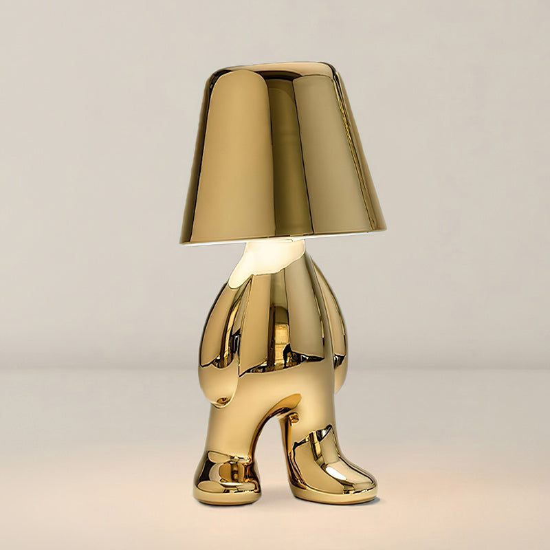 Moderne Tafellamp met Sculptuur – Goudkleurige Broers met Ingebouwde Accu en LED – Artistieke Verlichting voor Woonkamer, Slaapkamer & Bureau | Sansoti