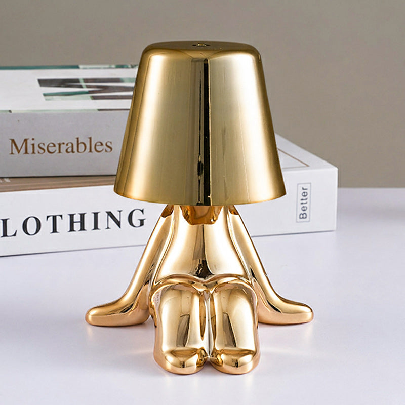 Moderne Tafellamp met Sculptuur – Goudkleurige Broers met Ingebouwde Accu en LED – Artistieke Verlichting voor Woonkamer, Slaapkamer & Bureau | Sansoti