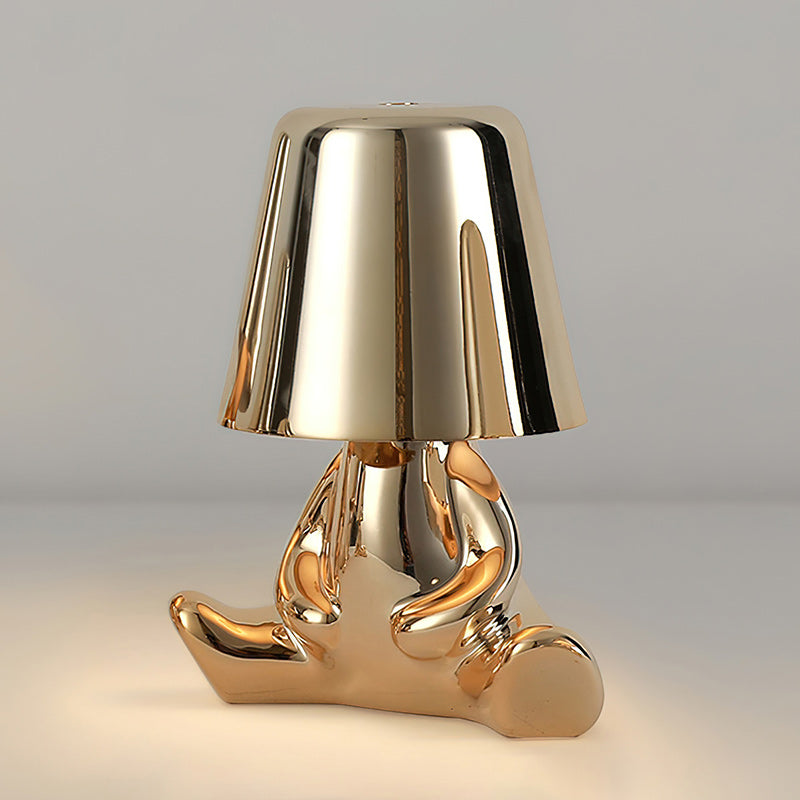 Moderne Tafellamp met Sculptuur – Goudkleurige Broers met Ingebouwde Accu en LED – Artistieke Verlichting voor Woonkamer, Slaapkamer & Bureau | Sansoti