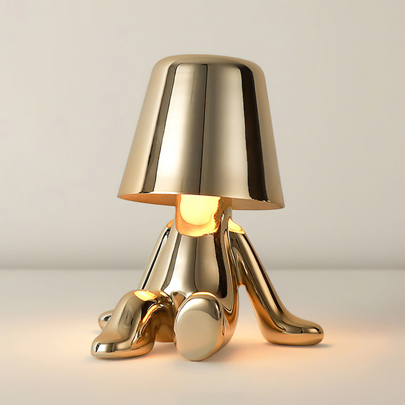 Moderne Tafellamp met Sculptuur – Goudkleurige Broers met Ingebouwde Accu en LED – Artistieke Verlichting voor Woonkamer, Slaapkamer & Bureau | Sansoti