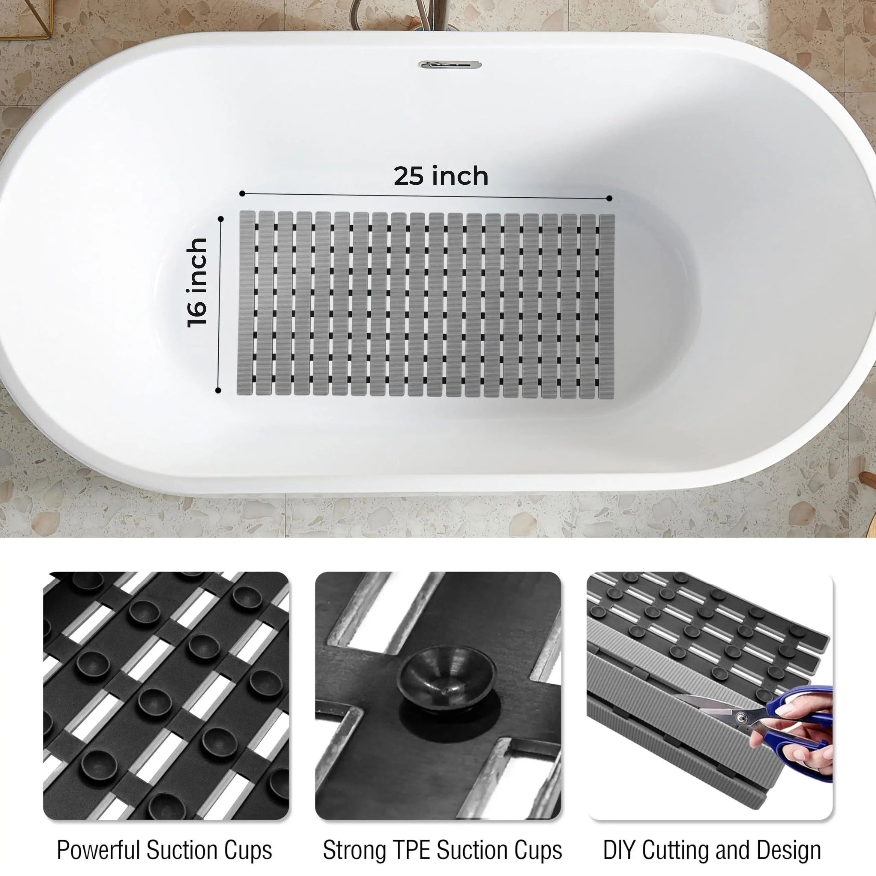 Antislip Badmat met Zuignappen en Drainagegaten 40×63 cm voor Veilig Douchen | Sansoti