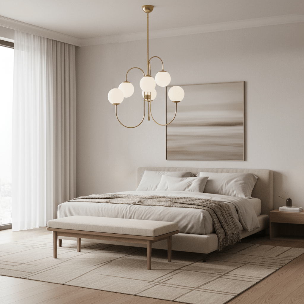 Zwanenhals Kroonluchter Ø76 cm – 8-Lichts Hanglamp met Glazen Bollen Goud/Zwart | Sansoti