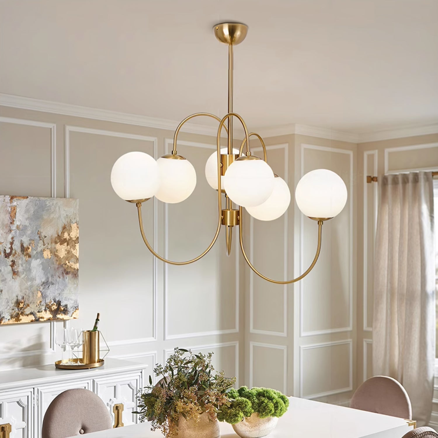 Zwanenhals Kroonluchter Ø76 cm – 8-Lichts Hanglamp met Glazen Bollen Goud/Zwart | Sansoti